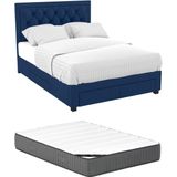 Bed met lades 160 x 200 cm - Blauw velours + matras - LEOPOLD