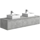 Hangende badkamermeubel in betongrijs met dubbele wastafel - L150 cm - ISAURE II