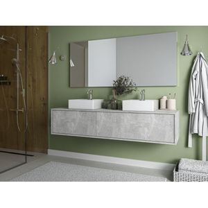 Vente-unique Hangend betongrijs badkamermeubel met dubbele wastafel - 150 cm - ISAURE II