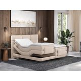 Set boxspringbed met hoofdbord met capitons + elektrische relaxbedbodems + matras + dekmatras - 2 x 80 x 200 cm - Beige - LODI van PALACIO