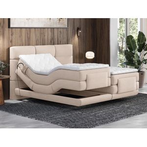 Palacio Set boxspringbed met hoofdbord met capitons + elektrische relaxbedbodems + matras + dekmatras - 2 x 80 x 200 cm - Beige - LODI van PALACIO L 215 cm x H 118 cm x D 168 cm