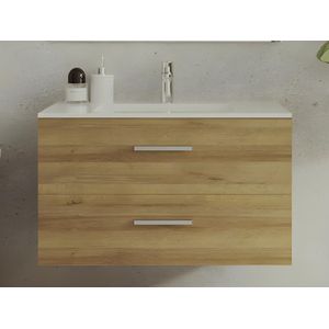 Hangend wastafelmeubel met enkele wastafel – Lichte houtlook – 80 cm – KAYLA