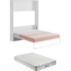 Bedkast – 160 x 200 cm – Verticaal manueel te openen – Wit – Met matras – MALINA II