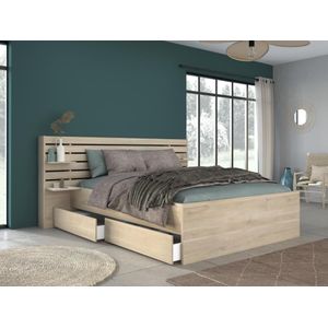 Bed 140 x 190 cm met opbergruimte - Kleur: naturel + bedbodem - TENALIA