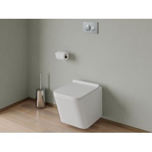 Set voor witte hang-wc met voorwandsysteem en chroomkleurige ronde bedieningsplaat - CLEMONA