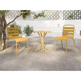 Tuineethoek van metaal - Een tafel D60 cm en 2 opstapelbare stoelen - Mosterdgeel - MIRMANDE