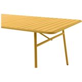 Tuineethoek van metaal - Een tafel D160 cm en 4 opstapelbare stoelen - Mosterdgeel - MIRMANDE van MYLIA