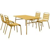 Tuineethoek van metaal - Een tafel D160 cm en 4 opstapelbare stoelen - Mosterdgeel - MIRMANDE van MYLIA