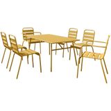 Tuineethoek van metaal - Een tafel D160 cm met 2 opstapelbare fauteuils en 4 opstapelbare stoelen - Mosterdgeel - MIRMANDE van MYLIA