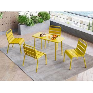 MYLIA Tuineethoek van metaal voor kinderen van metaal - Een tafel en 4 opstapelbare stoelen - Mosterdgeel - POPAYAN van MYLIA L 80 cm x H 55.5 cm x D 39 cm