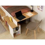 Hoogslaper 90 x 200 cm met bureau en opbergruimte - Wit en naturel + bedbodem - PALOMA