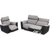 Set elektrische relax-driezitsbank en -fauteuil van grijze en antracietkleurige stof DAMON L 208 cm x H 102 cm x D 90 cm