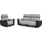 Set elektrische relax-driezitsbank en -fauteuil van grijze en antracietkleurige stof DAMON L 208 cm x H 102 cm x D 90 cm