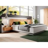 Bed met opbergruimte en nachtkastjes – 160 x 200 cm – 2 lades – Ledverlichting – Kleuren: wit en houtlook – FRANCOLI