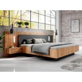 Bed met opbergruimte en nachtkastjes – 160 x 200 cm – 2 lades – Ledverlichting – Kleuren: houtlook en antraciet – FRANCOLI