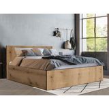 Bed met opbergruimte 140 x 190 cm - Kleur: naturel en antraciet + matras - ELPHEGE