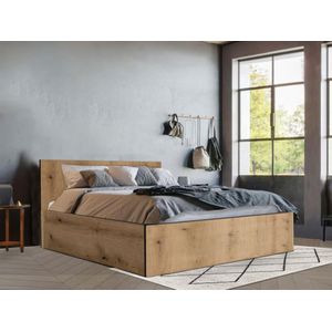 Bed met opbergruimte 140 x 190 cm - Kleur: naturel en antraciet + matras - ELPHEGE