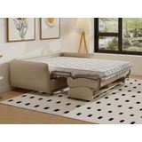 Express-driezitsslaapbank van beige stof - Bed 140 cm - Matras 14 cm ARCADIA