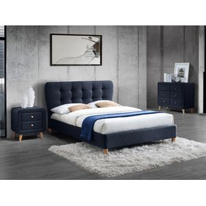 Set van 2 nachtkastjes in Scandinavische stijl – 2 lades – Blauwe stof – ELIDE L 52 cm x H 41 cm x D 56.5 cm