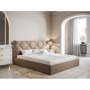 PASCAL MORABITO Bed met opbergruimte 160 x 200 cm - Velours - Beige + matras - STARI van Pascal Morabito L 173 cm x H 104 cm x D 210 cm