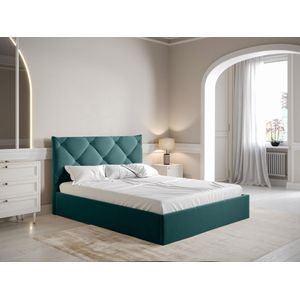 PASCAL MORABITO Bed met opbergruimte 140 x 190 cm - Velours - Blauwgroen + matras - STARI van Pascal Morabito L 153 cm x H 104 cm x D 200 cm