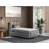 Complete boxspringset met gestoffeerd hoofdbord – Met elektrische relaxbedbodems – Met matras – Met topmatras – 100 x 200 cm – Stoffen bekleding – Lichtgrijs – LODI van PALACIO