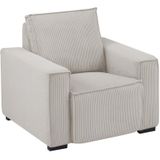 Driezitsbank en fauteuil van beige ribfluweel AMELIO