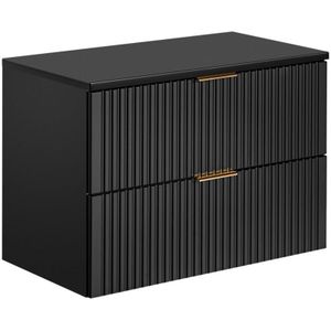 Vente-unique Gestreept hangend meubel onder wastafel met plank - Zwart - L80 cm - ZEVARA L 80 cm x H 57 cm x D 46 cm