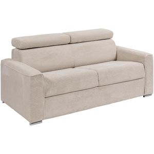 Express-driezitsslaapbank van beige ribfluweel - Bed met brede latten 140 cm - Matras 18 cm - VIZIR