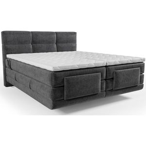 Boxspring-hoofdbord + elektrische lattenbodem + matras + opleg - 2 x 80 x 200 cm - antraciet - LODI by PALACIO