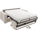 Express-driezitsslaapbank van beige ribfluweel - Bed 140 cm - Matras 22 cm - VIZIR