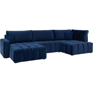 Brede hoekslaapbank met hoek links van nachtblauw velours ESILIA II L 350 cm x H 95 cm x D 180 cm