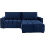 Hoekbank met hoek rechts en blauwe fluwelen bekleding ESILIA II L 288 cm x H 95 cm x D 180 cm