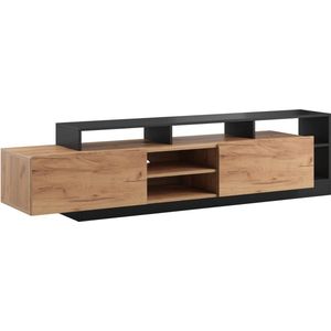 Vente-unique - TV-Möbel - 2 Türen und 6 Ablagefächer - Mit LED-Beleuchtung - Holzfarben hell und Anthrazit - idesia