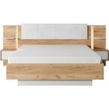 Bed met nachtkastjes 160 x 200 cm - Met ledverlichting - Kleur: houtlook en wit - ELYNIA