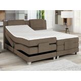 Tweepersoons boxspring met elektrische bedbodem + matras en dekmatras CASTEL PALACIO - 2x80x200cm - Beige stof