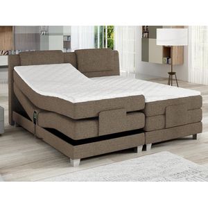 Palacio Tweepersoons boxspring met elektrische bedbodem + matras en dekmatras CASTEL PALACIO - 2x80x200cm - Beige stof L 215 cm x H 112 cm x D 168 cm