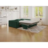 Express-driezitsslaapbank van spargroen ribfluweel - Bed 140 cm - Matras 14 cm met vormgeheugen - AMELIA