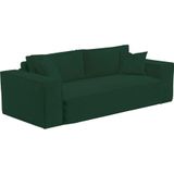 Express-driezitsslaapbank van spargroen ribfluweel - Bed 140 cm - Matras 14 cm met vormgeheugen - AMELIA