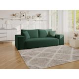 Express-driezitsslaapbank van spargroen ribfluweel - Bed 140 cm - Matras 14 cm met vormgeheugen - AMELIA