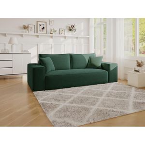 Express-vierzitsslaapbank van spargroen ribfluweel - Bed 160 cm - Matras 14 cm met vormgeheugen - AMELIA