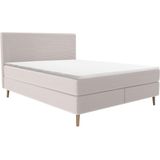 Complete set met boxspring en hoofdbord + bedbodem + matras + topmatras - 160 x 200 cm - Ribfluweel - Beige - NARA van YSMÉE