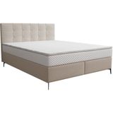 Complete set met boxspring en gecapitonneerd hoofdbord + bedbodem + matras + topmatras - 160 x 200 cm - Stof - Beige - INAO van YSMÉE