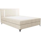 Set boxspring met hoofdbord met ledverlichting  + bedbodem + matras + dekmatras - 180 x 200 cm - Stof - Beige - ONO van YSMÉE