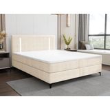 Set boxspring met hoofdbord met ledverlichting  + bedbodem + matras + dekmatras - 180 x 200 cm - Stof - Beige - ONO van YSMÉE