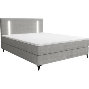 Ysmée Set complete boxspring met hoofdbord met ledverlichting + bedbodem + matras + dekmatras - 180 x 200 cm - Stof - Grijs - ONO van YSMÉE L 207 cm x H 105 cm x D 185 cm