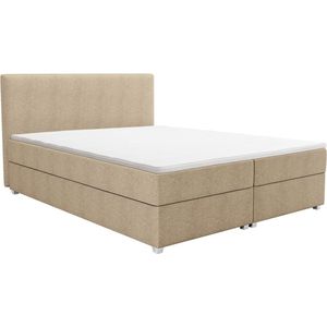 Ysmée Complete set met boxspring en hoofdbord + bedbodem + matras + topmatras - 160 x 200 cm - Stof - Beige - ONAN van YSMÉE L 207 cm x H 105 cm x D 165 cm