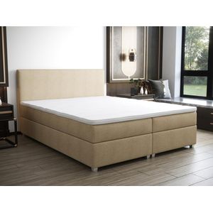 Ysmée Complete set met boxspring en hoofdbord + bedbodem + matras + topmatras - 180 x 200 cm - Stof - Beige - ONAN van YSMÉE L 207 cm x H 105 cm x D 185 cm