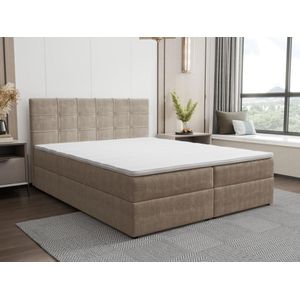 Set bed met hoofdbord met capitons + bedbodem met opbergruimte + matras + dekmatra - 160 x 200 cm - Stof - Taupegrijs - KIDA van YSMÉE