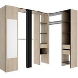 Hoekkledingkast met gordijn en 1 deur - Met spiegel - L231 cm - Kleur: naturel en antraciet - BERTRAND L 231.5 cm x H 205 cm x D 141 cm